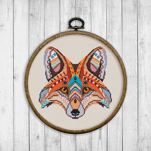 Modernes Kreuzstichmuster, Tierkreuzstichmuster, Mandala Fuchs Kreuzstichmuster, Nadelspitzen, Sofort Download PDF