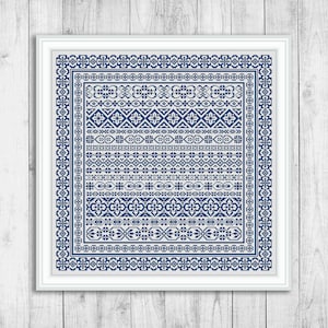 Sampler Cross Stitch Pattern, Carpet Cross Stitch Chart, Embroidery Borders, Embroidery Sampler, Pillow, Monochrome, Instant Download PDF