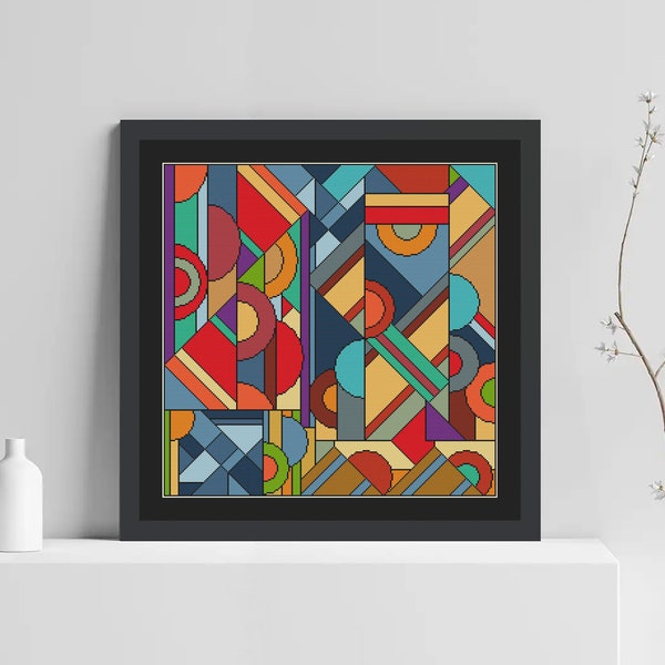 Abstract Cross Stitch Pattern, Modern Cross Stitch Pattern, Art Deco Cross Stitch Pattern, Geometric Ornament Pattern, Instant Download PDF