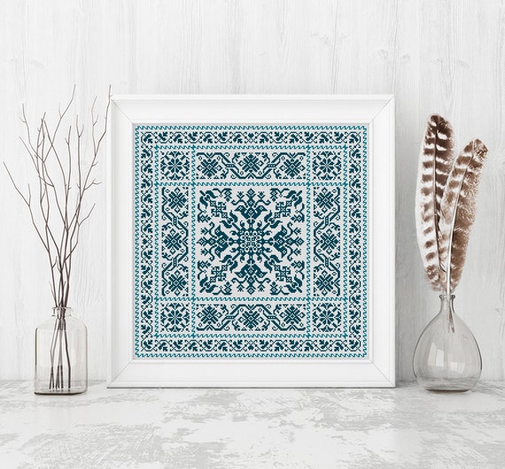Sampler Cross Stitch Pattern, Carpet Cross Stitch Pattern, Folk
