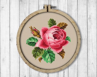 小さなバラのクロスステッチパターン、ヴィンテージフラワー刺繍