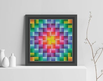 Patrón de punto de cruz arcoíris, patrón de punto de cruz moderno, patrón de punto de cruz de mosaico, punto de cruz con adorno geométrico, descarga instantánea en PDF
