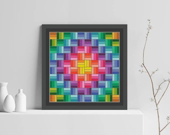 Rainbow Cross Stitch Pattern, Modern Cross Stitch Pattern, Tile Cross Stitch Pattern, Geometric Ornament Cross Stitch, Instant Download PDF