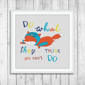 Fox Cross Stitch Pattern, Flying Fox Cross Stitch Pattern, Modern Cute Animal, Forest Animals, Embroidery Fox, Dreams Come True Cross Stitch