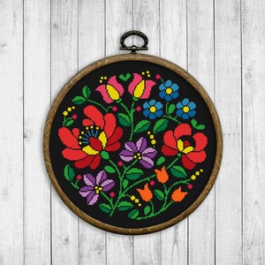 Bloemen kruissteekpatroon, natuurgeteld kruissteekschema, bloemen, modern borduurwerk, volksbloemen, planten, Instant Download PDF