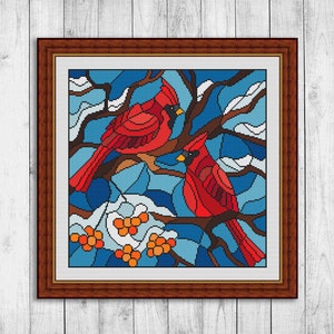 Cardinal Moderne Kreuzstich Anleitung, Natur Kreuzstichmuster, Vogel, Weihnachten, Winter, Baum, Schnee, Beere, Instant Download PDF