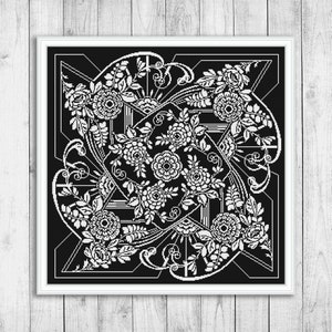 Sampler Cross Stitch Pattern, Flower Cross Stitch Pattern, Monochrome Cross Stitch Pattern, Modern Cross Stitch Pattern, Nature, Floral