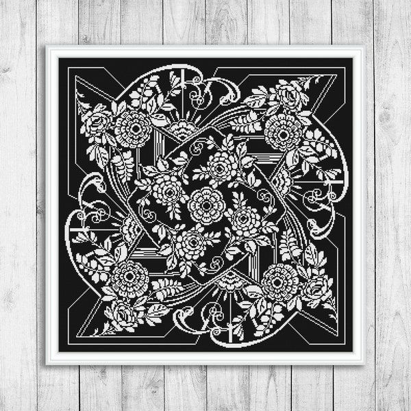 Sampler Cross Stitch Pattern, Flower Cross Stitch Pattern, Monochrome Cross Stitch Pattern, Modern Cross Stitch Pattern, Nature, Floral