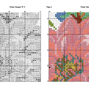 Flower Bouquet 4 Modern Cross Stitch Pattern PDF, Nature Cross Stitch Pattern, Embroidery Flower Peony, Morning Glory Cross Stitch Chart image 10