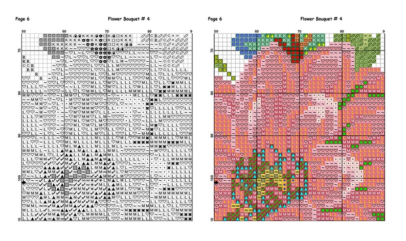Flower Bouquet 4 Modern Cross Stitch Pattern PDF, Nature Cross Stitch Pattern, Embroidery Flower Peony, Morning Glory Cross Stitch Chart image 10