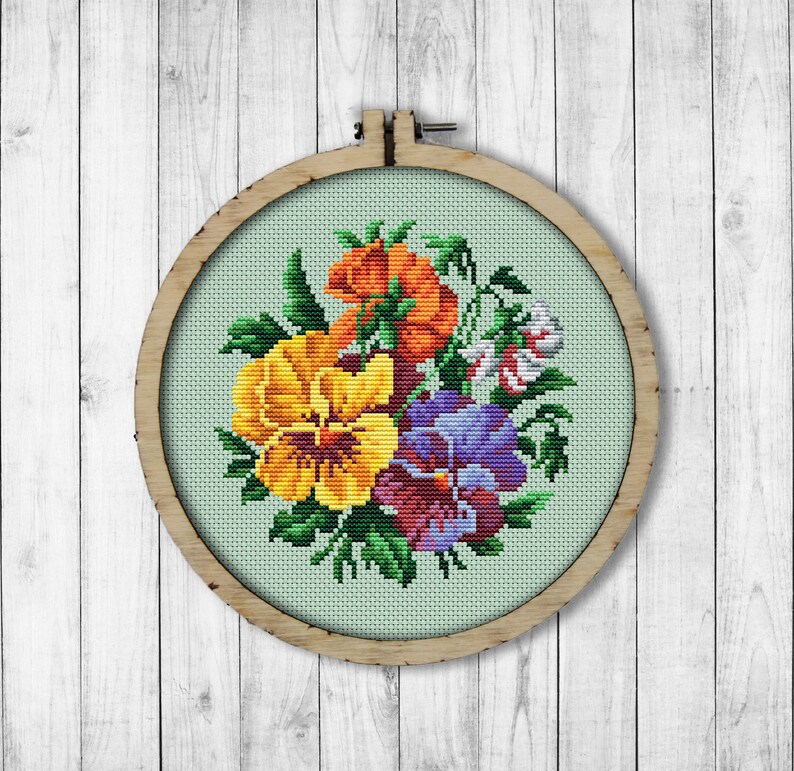 Vintage Bouquet Pansy Cross Stitch Pattern Spring Flowers Etsy