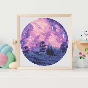 Nature Cross Stitch Pattern, Modern Cross Stitch Pattern, Landscape Cross Stitch Patterns, Northern Lights Cross Stitch, Galaxy, Starry Sky image 8