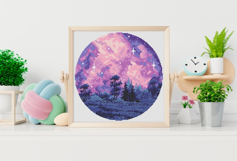 Nature Cross Stitch Pattern, Modern Cross Stitch Pattern, Landscape Cross Stitch Patterns, Northern Lights Cross Stitch, Galaxy, Starry Sky image 8