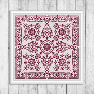 Sampler kruissteekpatroon, bloemen kruissteekpatroon, tapijt, modern, bloemen borduurwerk sampler, kussen, rond, tapijt, instant download pdf