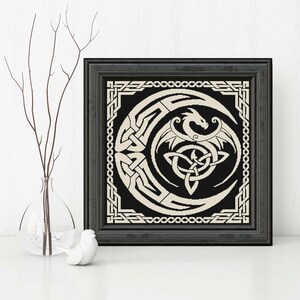 Dragon Cross Stitch Pattern, Sampler Cross Stitch Pattern, Celtic Cross Stitch, Moon, Modern Cross Stitch, Monochrome, Instant Download PDF image 9