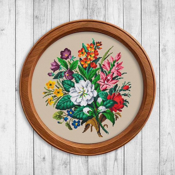 Flower Bouquet # 11 Cross Stitch Pattern PDF, Nature Cross