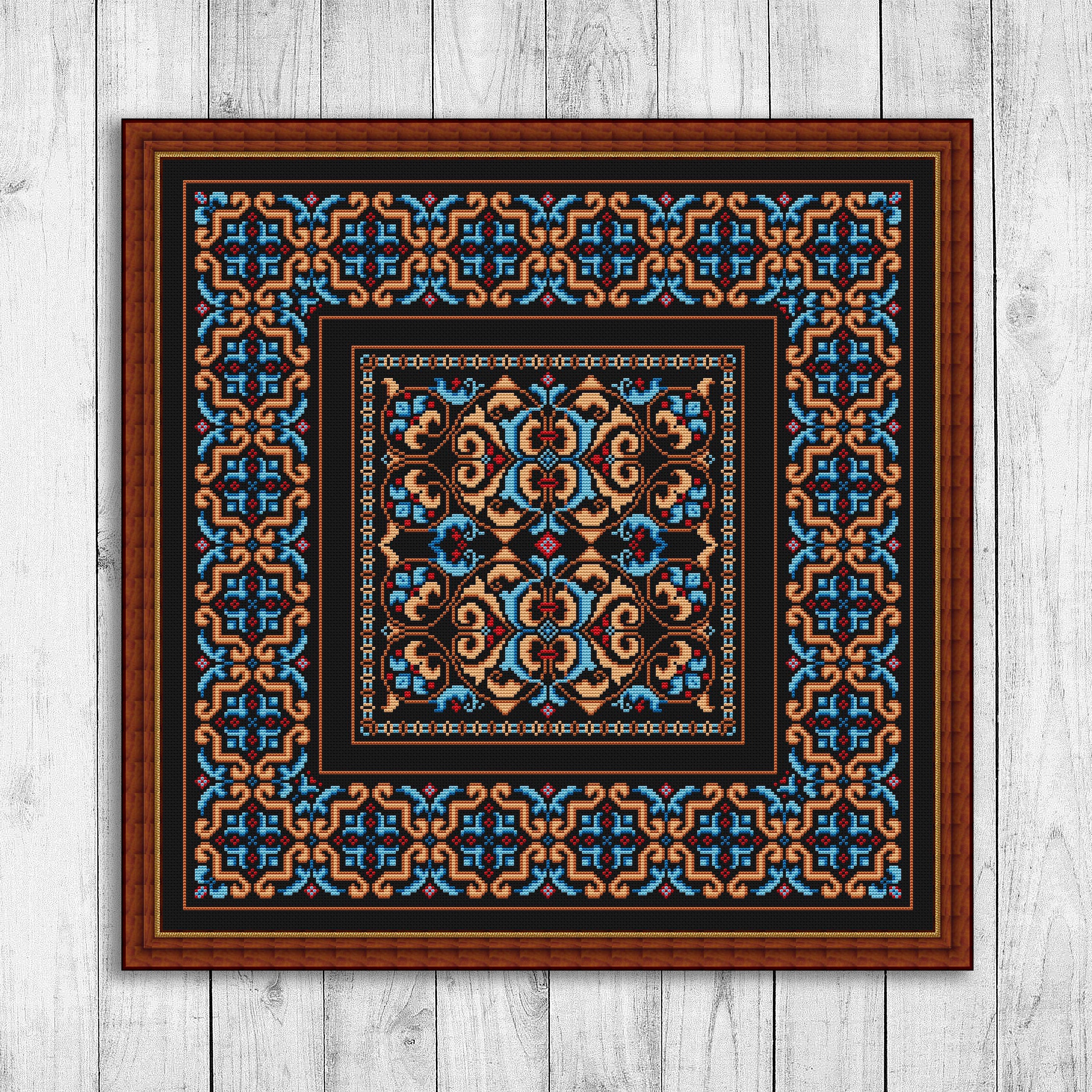 Carpet Cross Stitch Pattern, Ornament Counted Cross Stitch Chart, Sampler,  Pillow,modern Embroidery, Christmas Decor, Instant Download PDF 