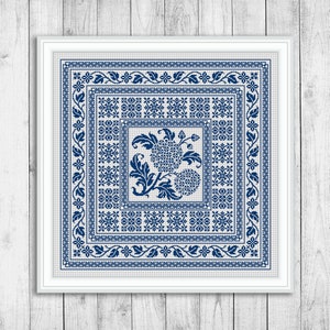 Sampler Cross Stitch Pattern, Carpet Counted Cross Stitch Chart, Nature, Flowers, Floral, Embroidery Sampler, Pillow, Instant Download PDF