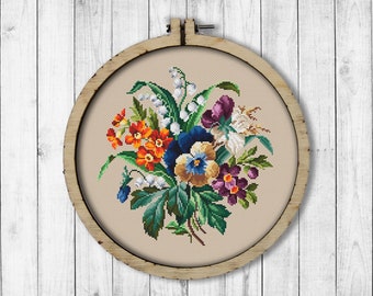 Vintage Pansies # 1 Cross Stitch Pattern, Pansy Cross Stitch Pattern, Embroidery Pansy, Embroidery Flowers, Berlin Woolwork, Wall Decor