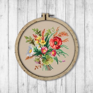 Vintage bloemen # 6 kruissteekpatroon, wilde bloemenboeket kruissteekpatroon, Victoriaanse bloemen kruissteekpatroon, Berlijns wolwerk