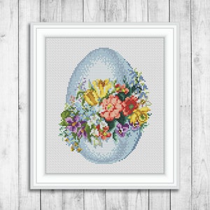 Easter Egg Cross Stitch Pattern, Easter Cross Stitch, Easter Blooms Cross Stitch Pattern, Flowers Cross Stitch, Printable PDF, Spring PDF