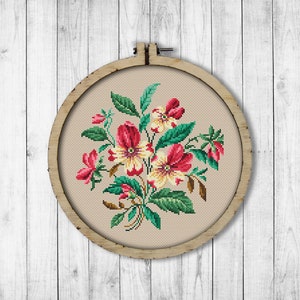 Vintage bloemen viooltje # 2 kruissteekpatroon, lentebloemen kruissteekpatroon, viooltje, Berlijns wolwerk, Victoriaanse borduurwerkbloemen