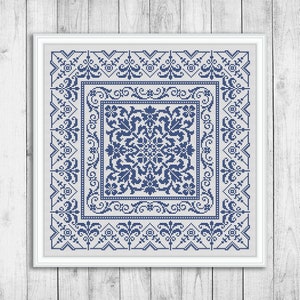 Sampler Cross Stitch Pattern, Carpet Cross Stitch Chart, Borders, Ornament, Embroidery Sampler, Pillow, Monochrome, Instant Download PDF
