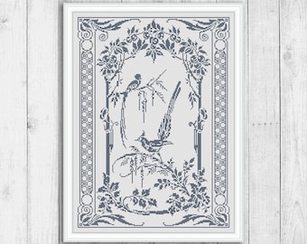Sampler Cross Stitch Pattern, Nature Cross Stitch Pattern, Modern Cross Stitch Patterns, Embroidery Sampler, Bird, Instant Download PDF