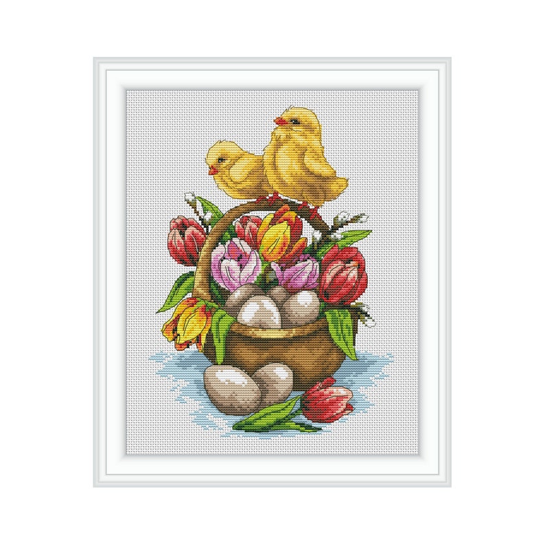 Easter Basket Cross Stitch Pattern, Easter Chickens Cross Stitch Easter Basket Cross Stitch Pattern, Easter Chickens Cross Stitch