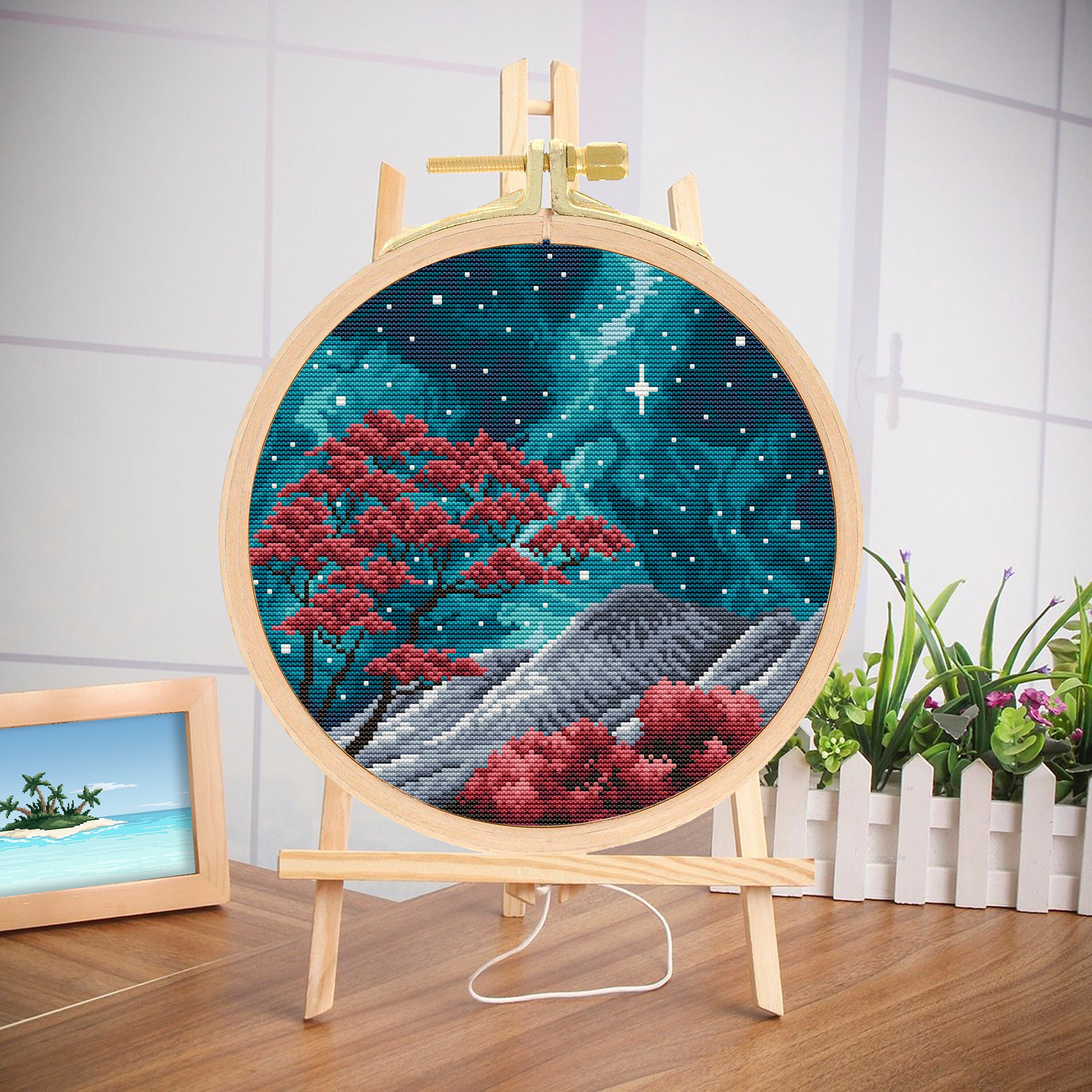CRESCENT モノクロパッチワーク ブラウス【極美品】カタログ掲載 自然のクロスステッチパターン、風景のクロスステッチチャート、山、木