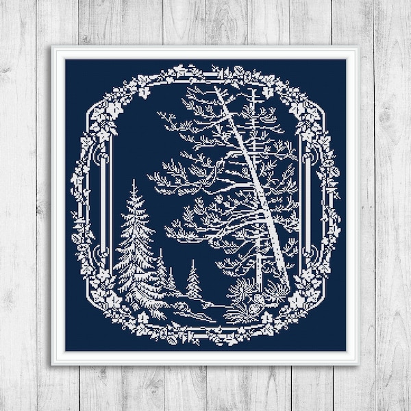 Nature Cross Stitch Pattern, Sampler Cross Stitch Pattern, Forest Landscape Modern Cross Stitch Patterns, Flower, Tree, Instant Download PDF