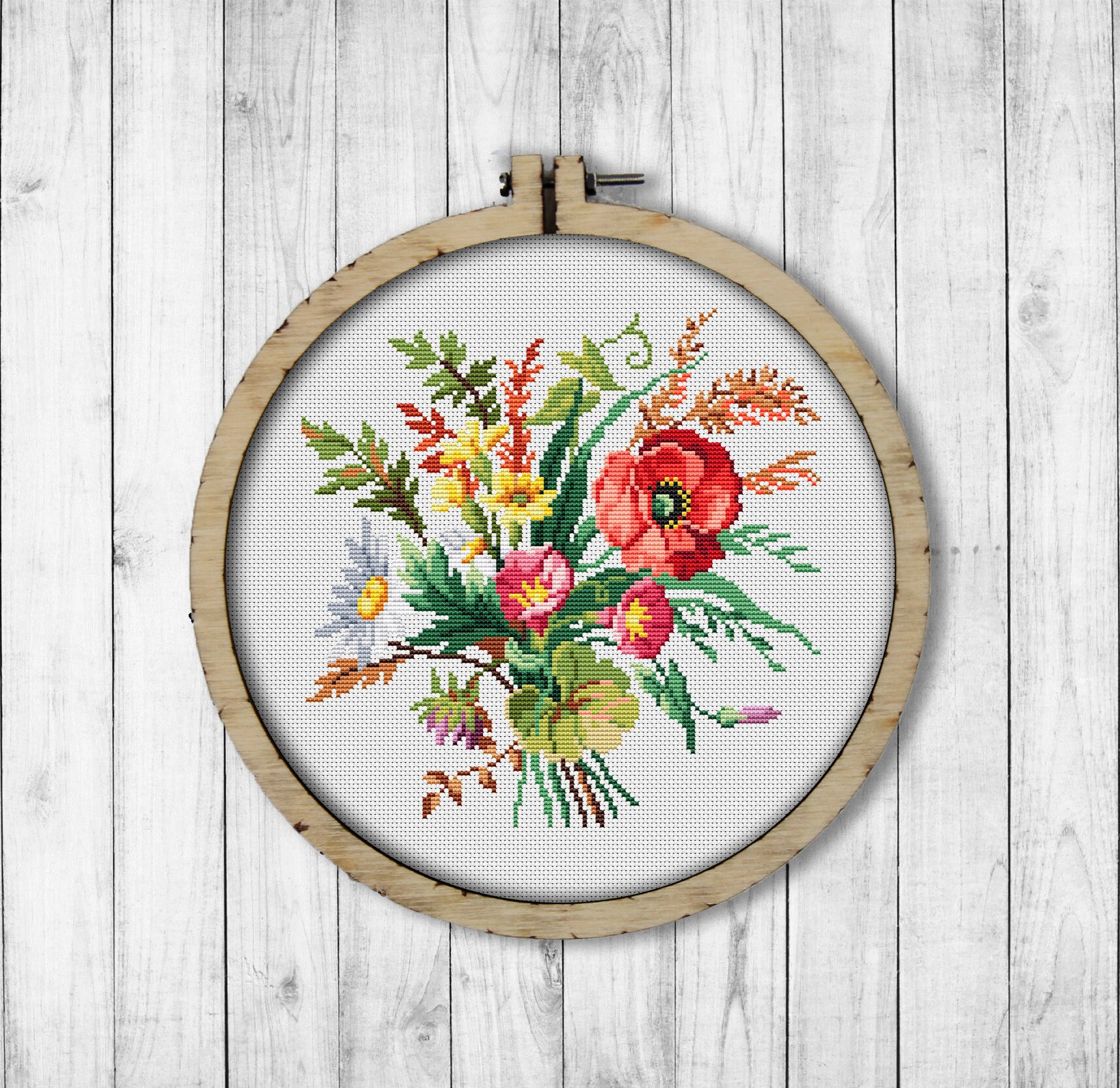 Vintage Flowers # 6 Cross Stitch Pattern, Wild Flower Bouquet