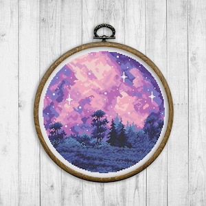 Nature Cross Stitch Pattern, Modern Cross Stitch Pattern, Landscape Cross Stitch Patterns, Northern Lights Cross Stitch, Galaxy, Starry Sky image 6
