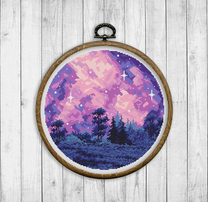 Nature Cross Stitch Pattern, Modern Cross Stitch Pattern, Landscape Cross Stitch Patterns, Northern Lights Cross Stitch, Galaxy, Starry Sky image 6
