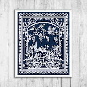 Sampler Cross Stitch Pattern, Flamingo Cross Stitch Pattern, Modern Cross Stitch, Flowers, Embroidery Sampler, Bird, Instant Download PDF