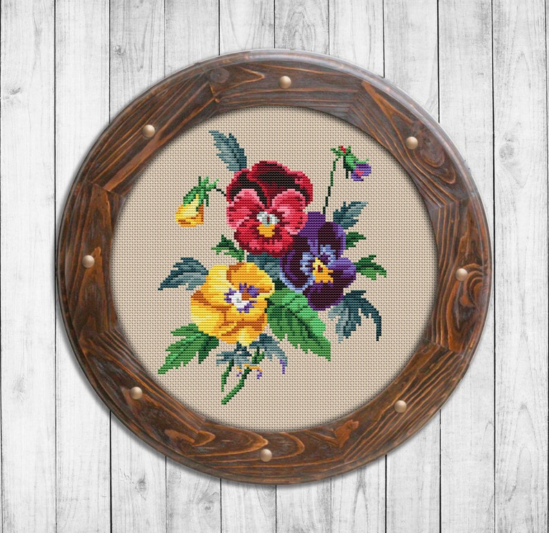 Pansies ~ Vintage Flowers ~ DIY Counted Cross Stitch Pattern