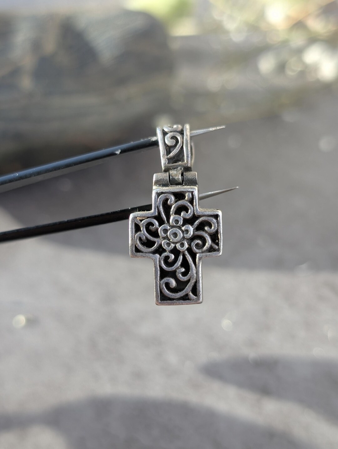 Vintage Sterling Silver Celtic Cross Pendant, Floral Scrollwork Charm ...