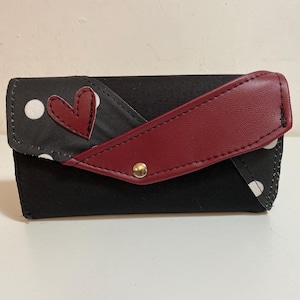 PuntoFoglio la billetera. Monedero en tela y simil piel. Billetera tarjetero para mujer. Cartera de niña. Lunares y corazón #4938