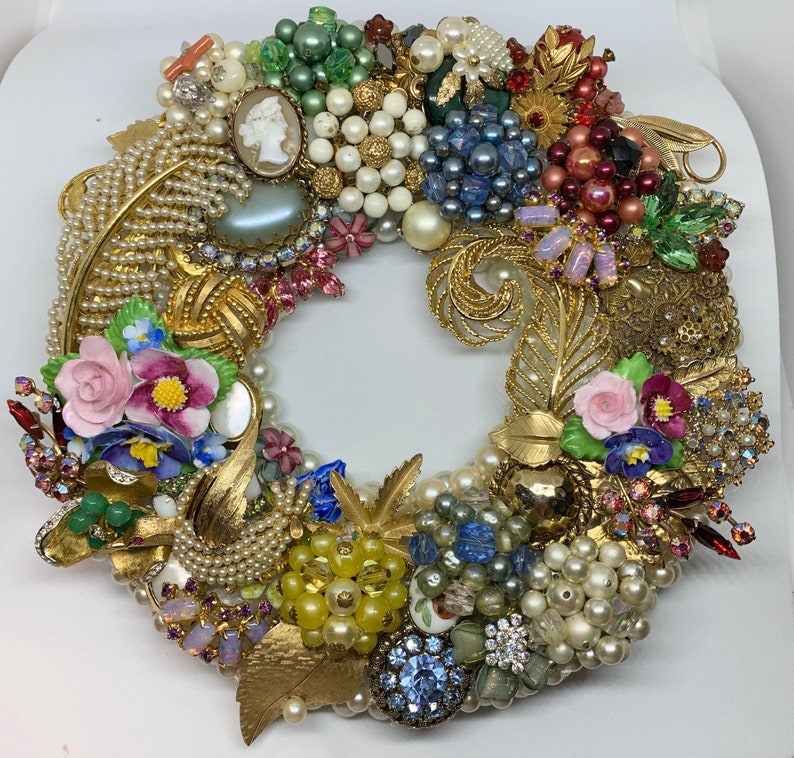 Vintage Jewelry Wreath Art Etsy