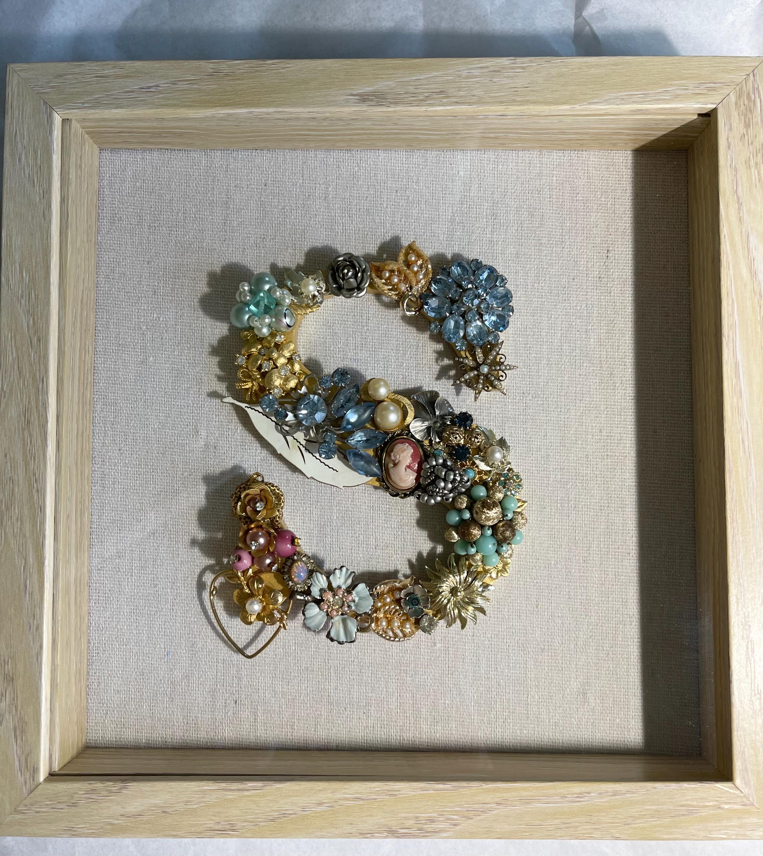 Vintage Jewelry Art Initial S in a Shadow Box - Etsy Vintage Jewelry Art Initial S in a Shadow Box - Etsy