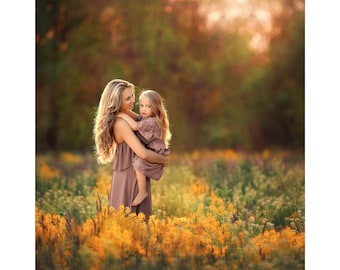 Sunset Summer Field Digital Backdrop, Golden Hour Background, Yellow Flowers, Nature, Meadow, Instant Download