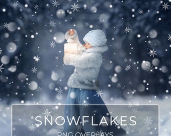 Snowflakes Overlays, Winter Snow Digital Backdrop, Photoshop Overlays, Dreamy Winter, Christmas, PNG, Instant Download