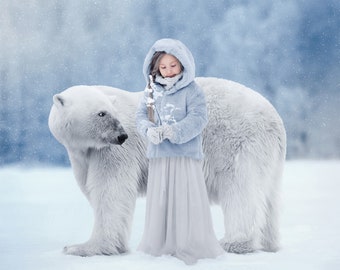 White Bear Digital Background, Polar Bear, Winter  Backdrop, Animal, Nature, Outside, Instant Download