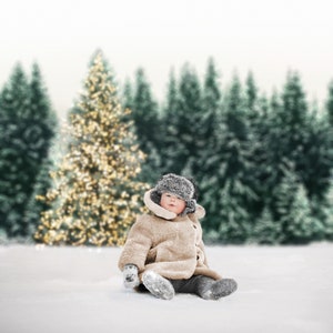Winter Digital Background, Christmas Digital Backdrop, Fir Tree, Christmas Bokeh, Nature, Winter Forest, Instant Download