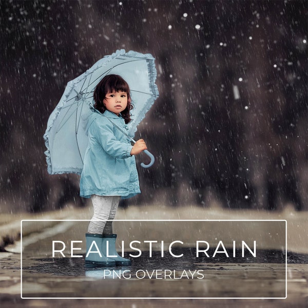 Realistic Rain Overlays, Weather Photoshop Overlays, Autumn Digital Backdrop, Falling Rain PNG Overlays, Instant Download