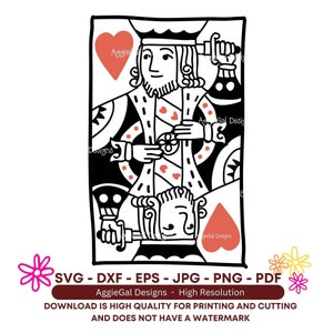 SVG - Re di Cuori - Maglietta divertente per San Valentino - Carta da gioco nera con accenti rossi - Coppia di San Valentino - Lui e Lei - File digitali di alta qualità