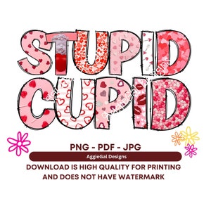 PNG Stupid Cupid - Quirky and Funny Digital Download for Valentine&#39;s Day - png, jpg, pdf - Easy download, print, attach.