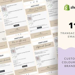 Bundle of 11 Shopify Website Custom Email Notification Template Design, Personalised Shopify Emails, Order, Shipping, Refund Notifications