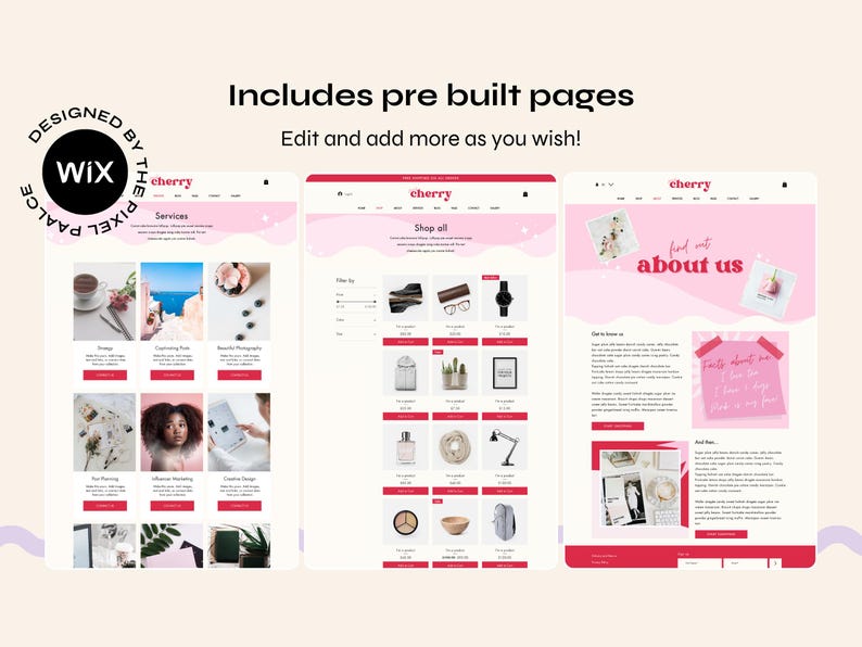 Retro Pink Wix Website Template: Canva Banners & Logo image 4