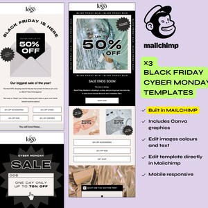 Mailchimp Black Friday Sale Bundle, Klaviyo Sale Emails, Cyber Monday, Sale Email Templates